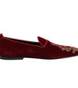 Dolce & Gabbana Red Velvet Gold Crown Mens Loafers Shoes