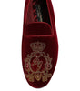 Dolce & Gabbana Red Velvet Gold Crown Mens Loafers Shoes