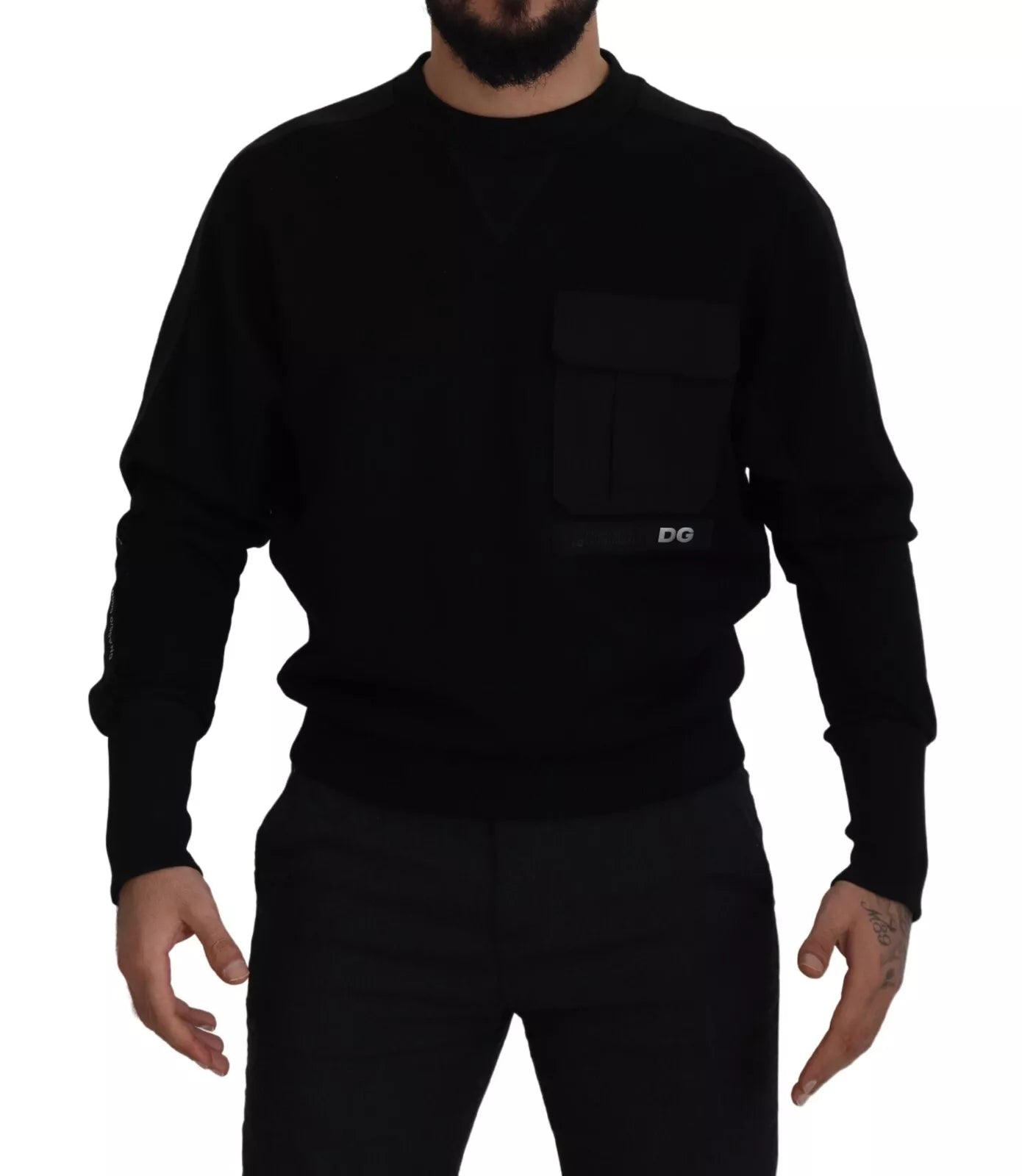 Dolce &amp; Gabbana Black Cotton Crewneck Sweatshirt Sweater