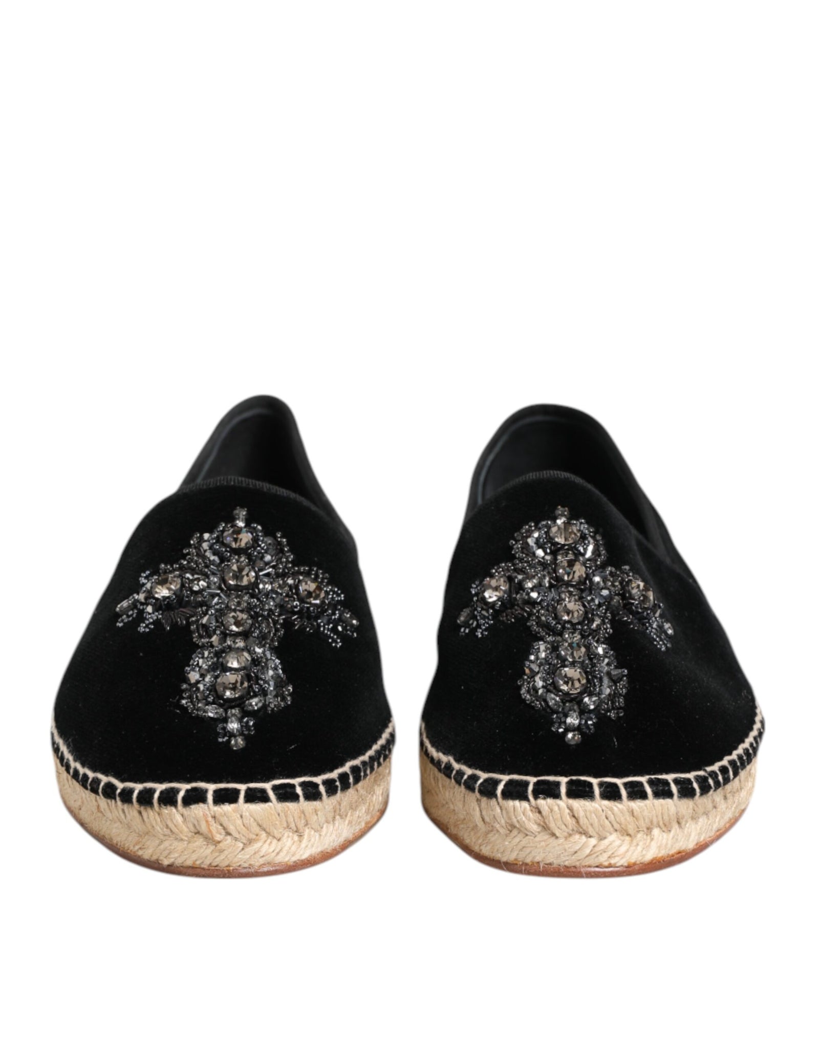 Dolce &amp; Gabbana Black Cross Crystal Slip On Espadrille Shoes