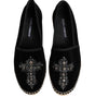 Dolce & Gabbana Black Cross Crystal Slip On Espadrille Shoes