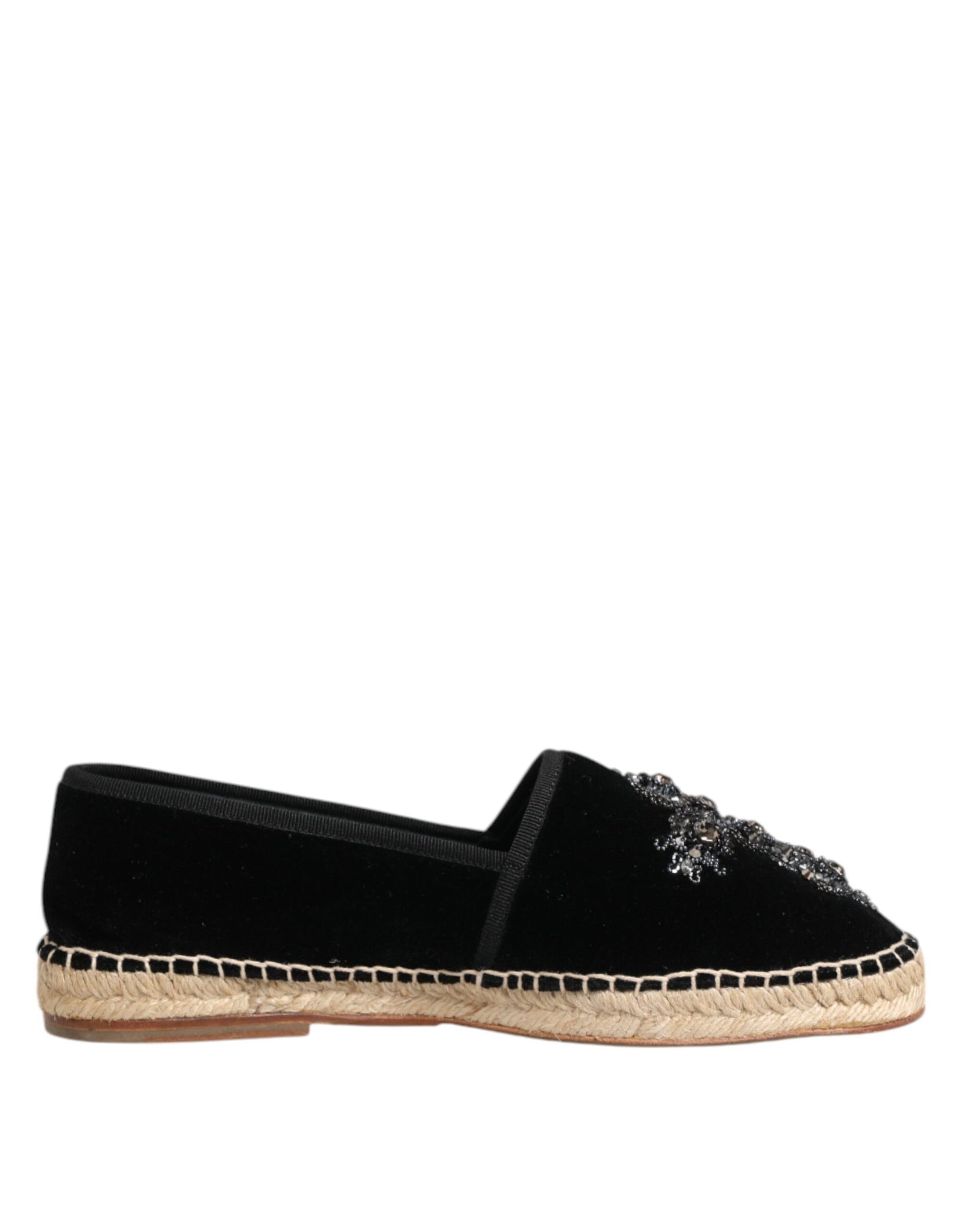 Dolce &amp; Gabbana Black Cross Crystal Slip On Espadrille Shoes