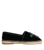 Dolce & Gabbana Black Cross Crystal Slip On Espadrille Shoes