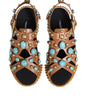 Dolce & Gabbana Brown Leather Studded Slides Sandals Shoes