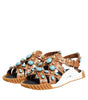 Dolce & Gabbana Brown Leather Studded Slides Sandals Shoes