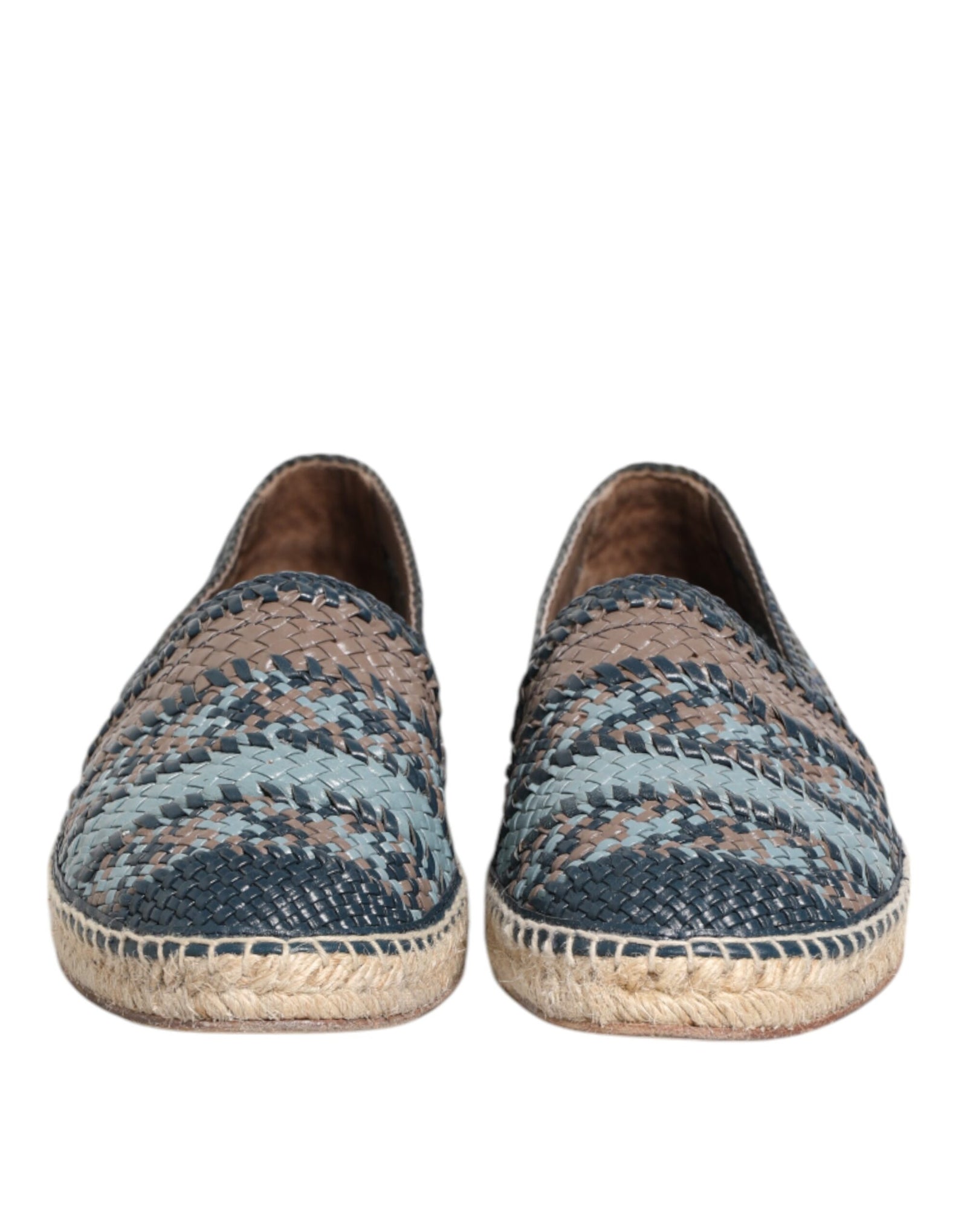 Dolce &amp; Gabbana Blue Gray Woven Leather Buffalo Espadrille Shoes