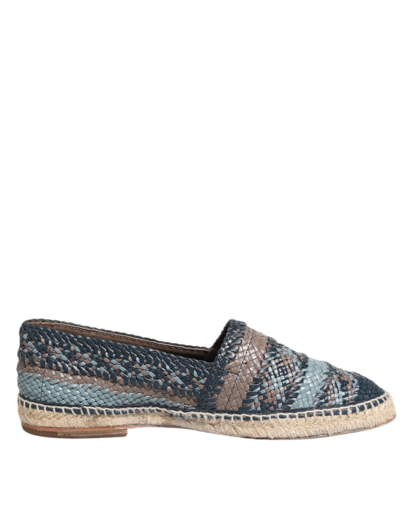 Dolce &amp; Gabbana Blue Gray Woven Leather Buffalo Espadrille Shoes