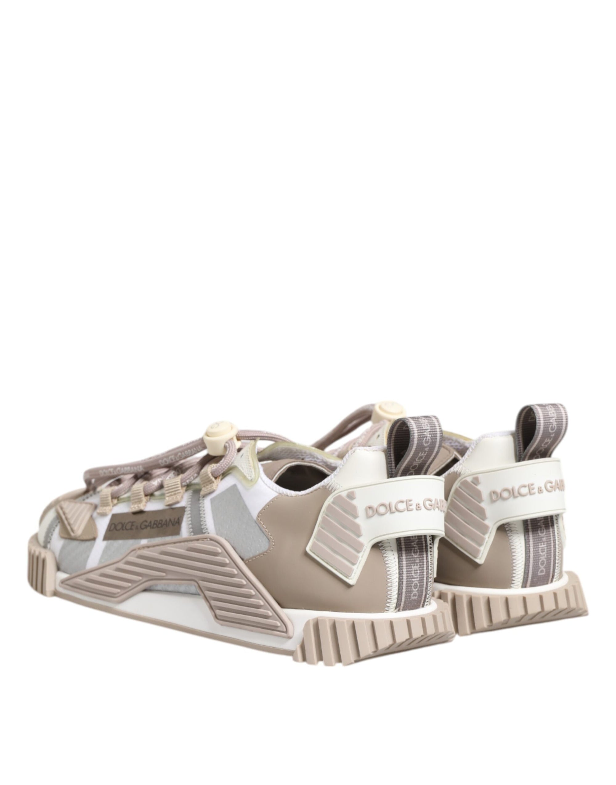 Dolce & Gabbana White Beige Leather Low Top NS1 Sneakers Shoes