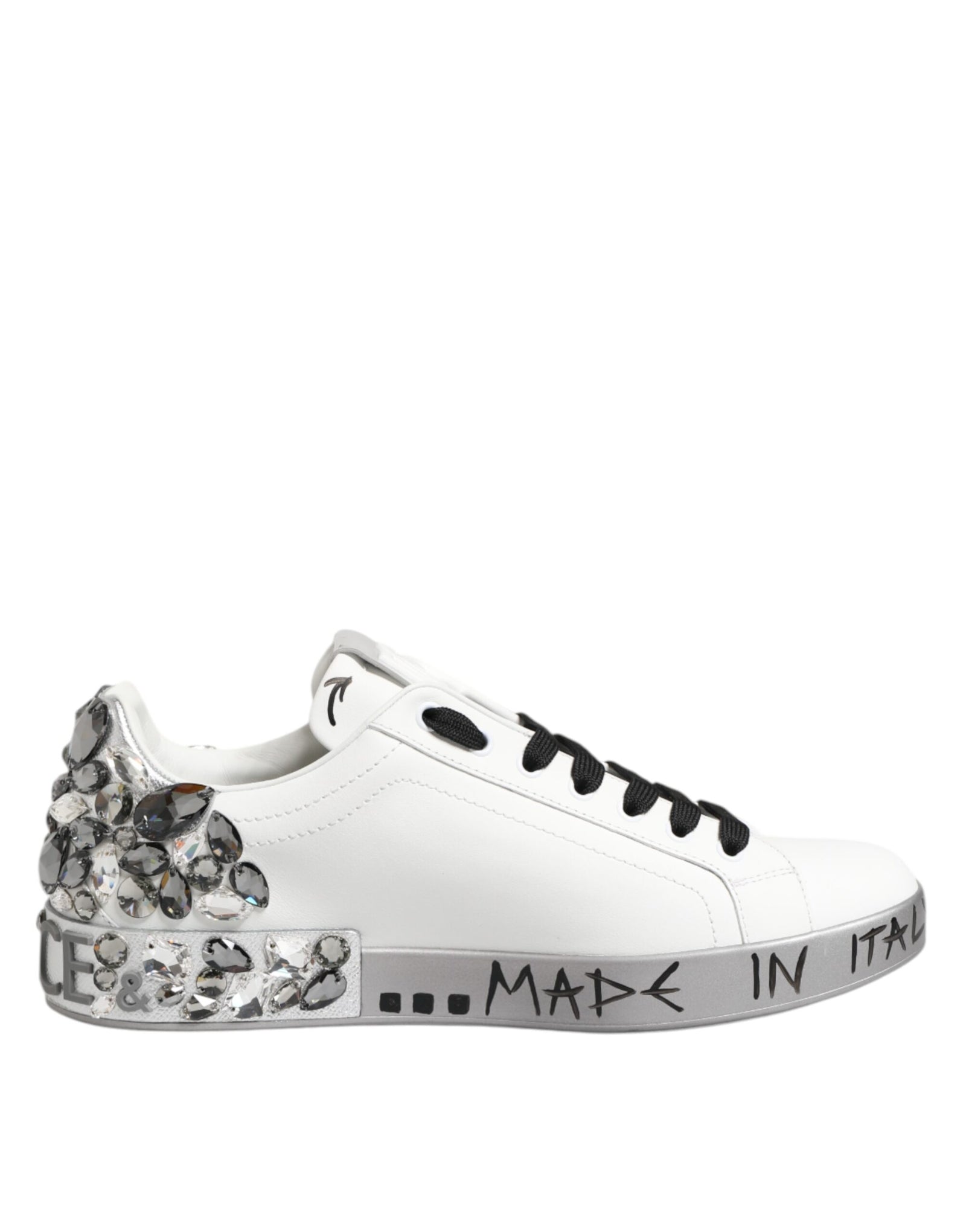 Dolce & Gabbana White Leather Crystal Portofino Sneakers Shoes