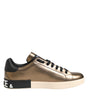 Dolce & Gabbana Gold Portofino Leather Low Top Sneakers Shoes