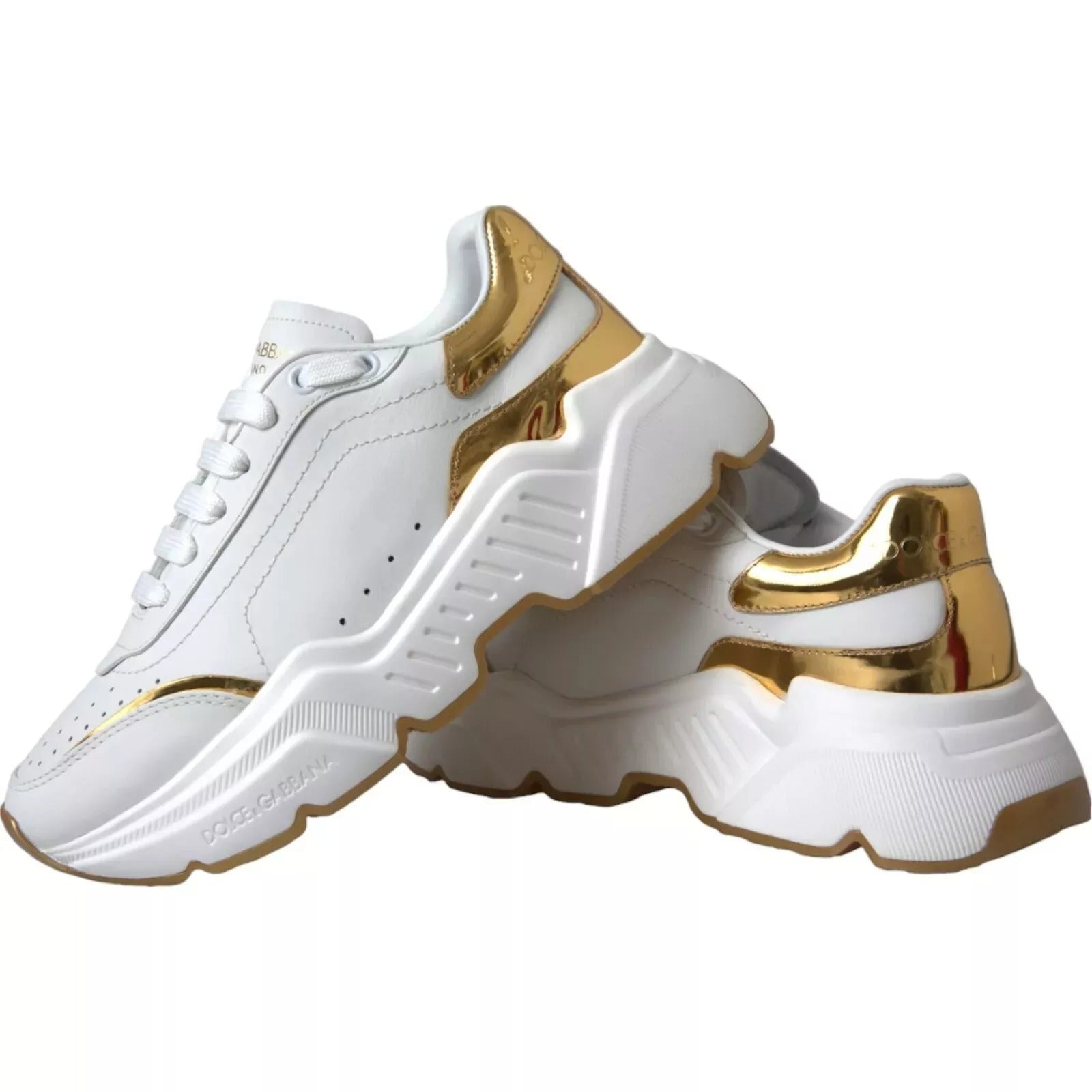 Dolce & Gabbana White Gold DAYMASTER Leather Sneakers Mens Shoes