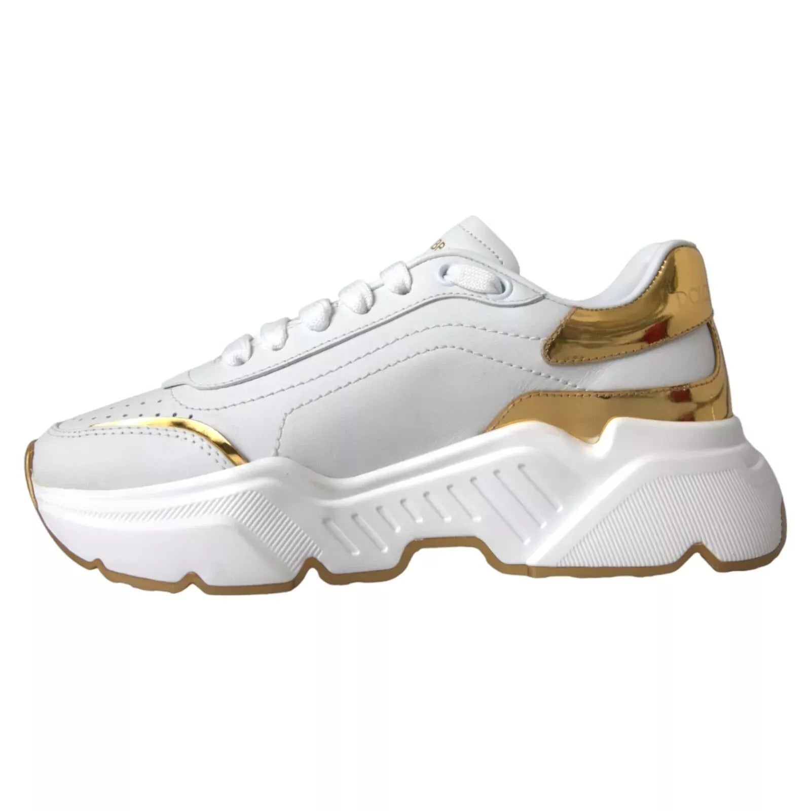Dolce & Gabbana White Gold DAYMASTER Leather Sneakers Mens Shoes