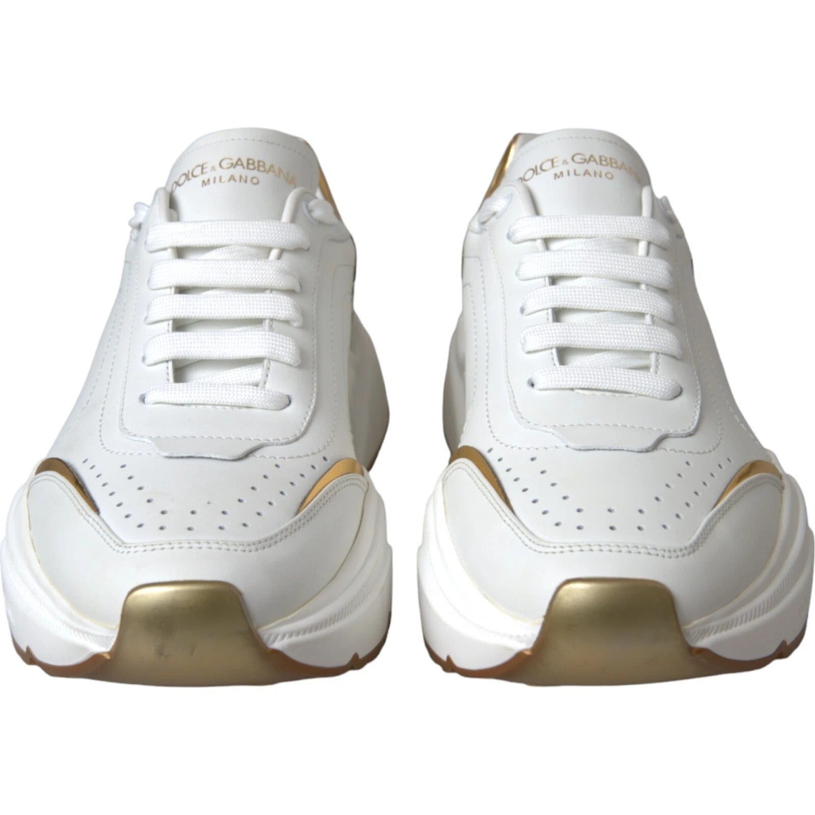 Dolce & Gabbana White Gold DAYMASTER Leather Sneakers Mens Shoes