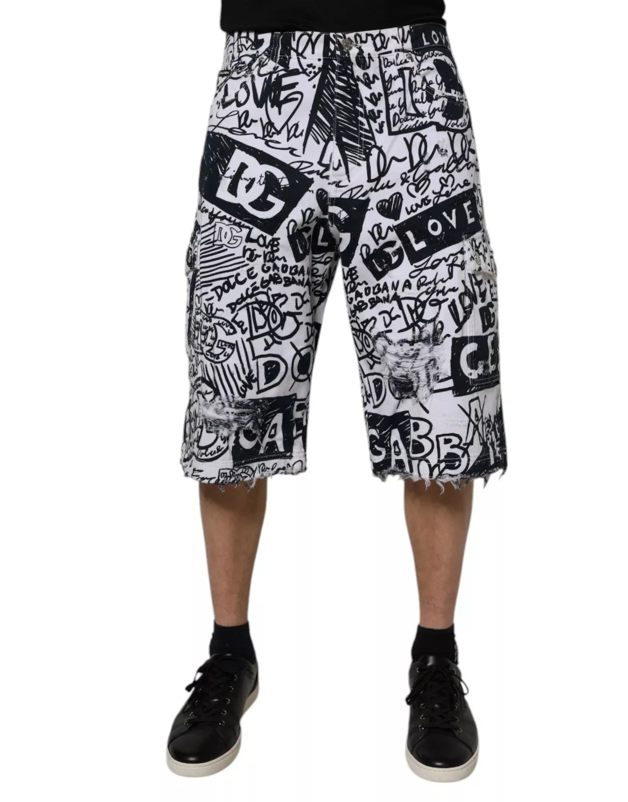 Bermuda en jean Dolce &amp; Gabbana en coton blanc à motif graffiti pour homme