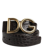 Dolce &amp; Gabbana Black Exotic Leather DG Logo Buckle Belt
