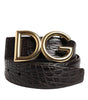 Dolce &amp; Gabbana Black Exotic Leather DG Logo Buckle Belt