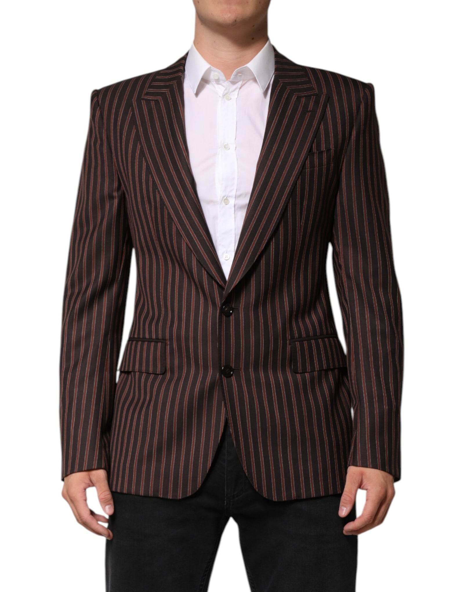 Dolce &amp; Gabbana Black Brown Stripe Single Breasted Blazer