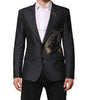 Dolce & Gabbana Dark Gray Bee Embroidery Wool Coat Blazer