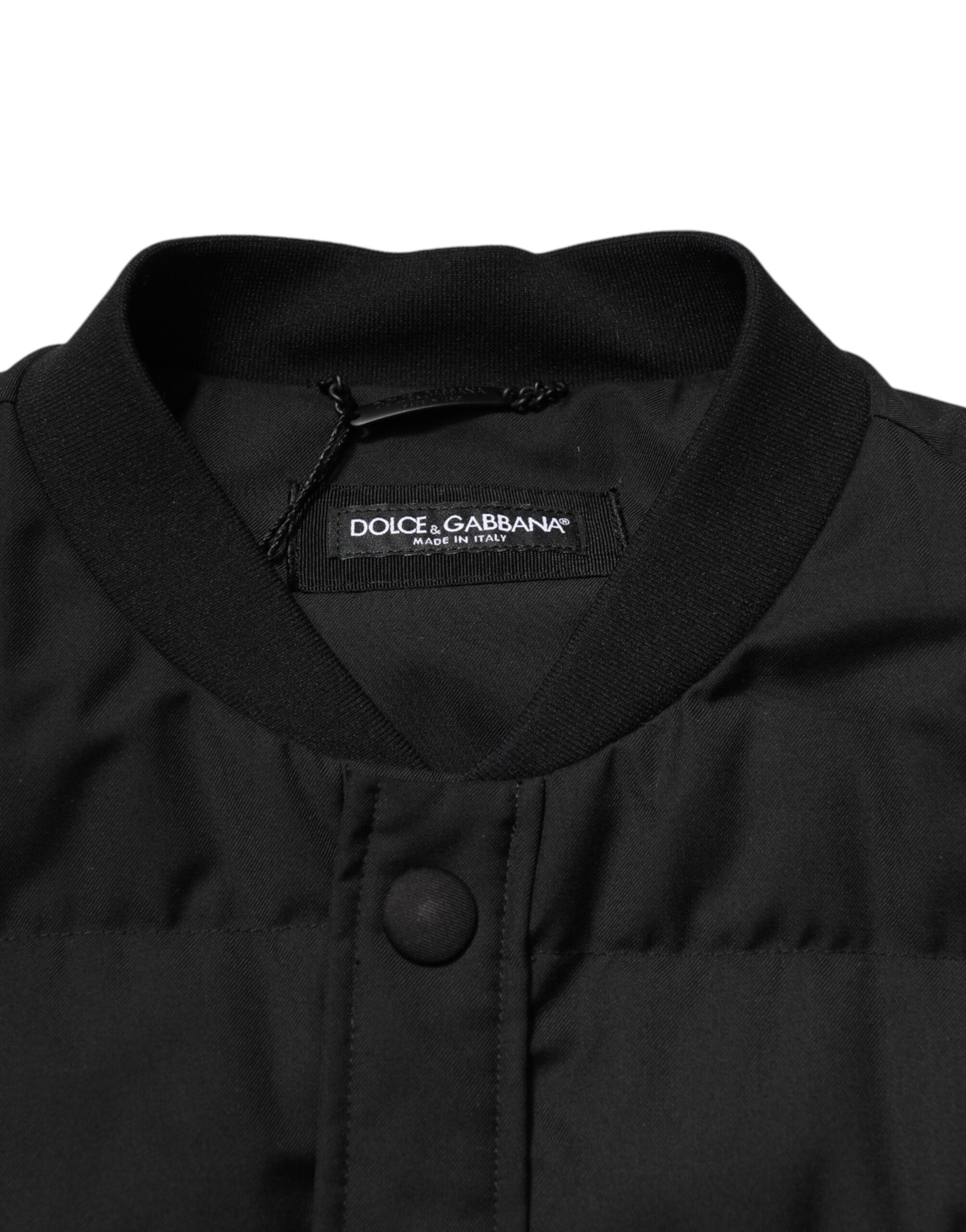 Dolce & Gabbana Black Sleeveless Parka Logo Plaque Jacket