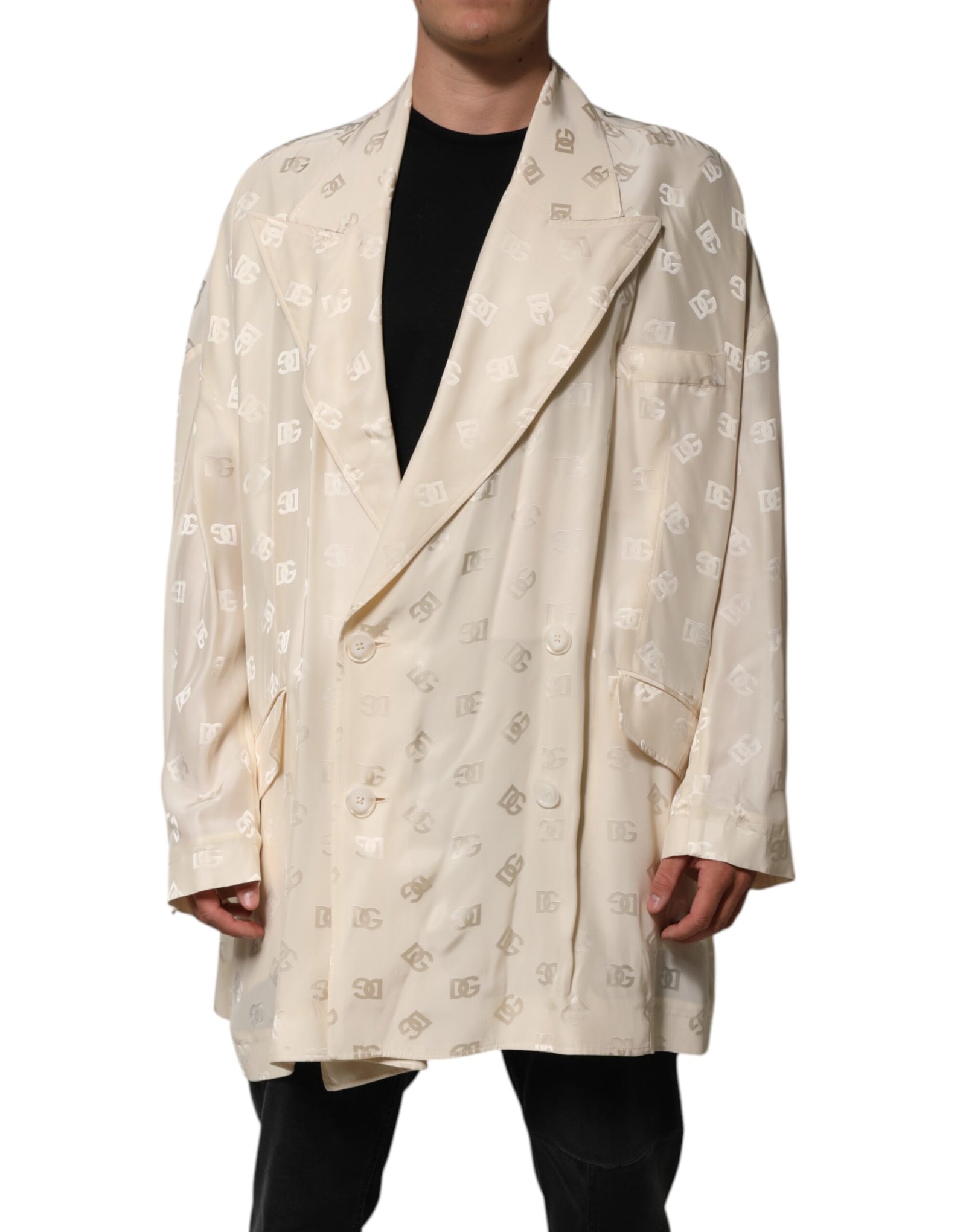 Dolce &amp; Gabbana - Manteau beige en polyester avec monogramme et logo
