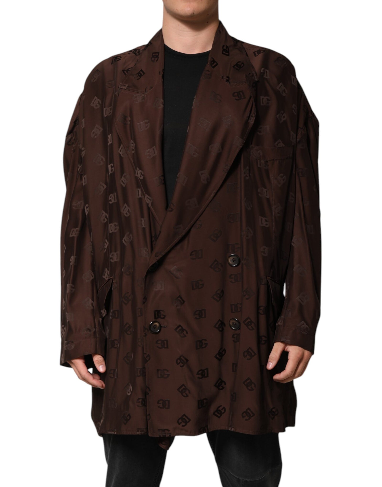 Dolce &amp; Gabbana Manteau en polyester marron avec monogramme et logo