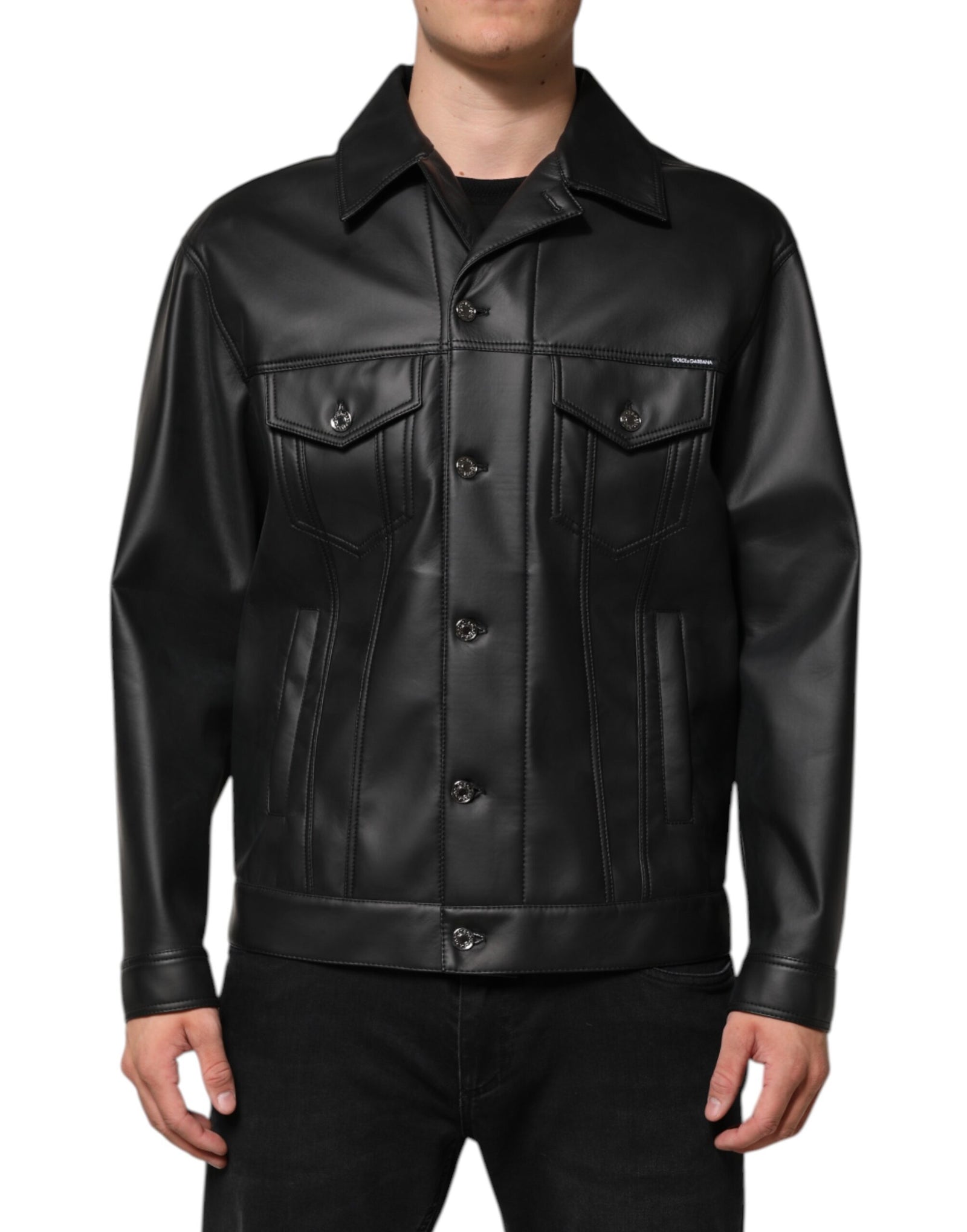 Veste motard boutonnée en polyester noir Dolce &amp; Gabbana