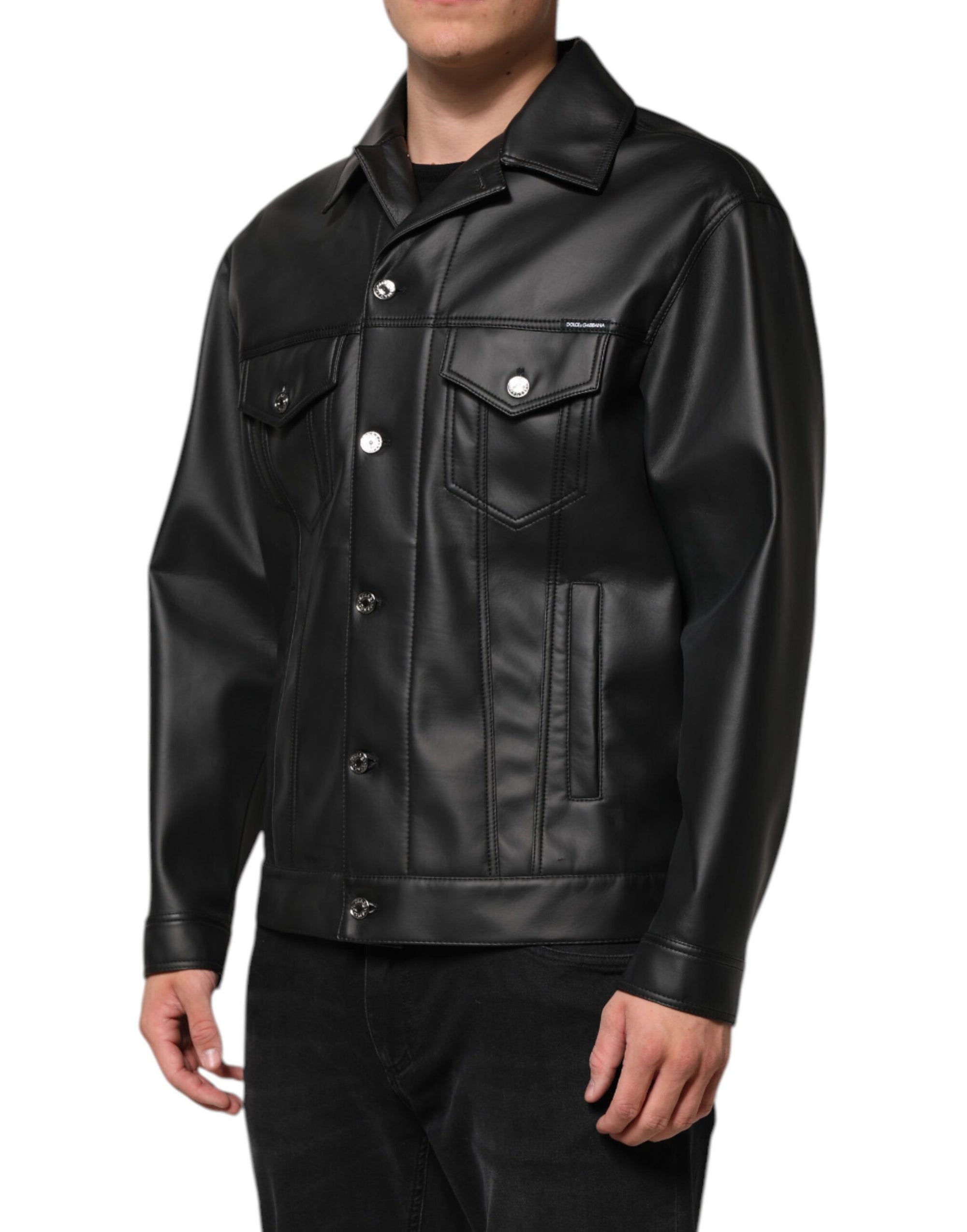 Veste motard boutonnée en polyester noir Dolce &amp; Gabbana