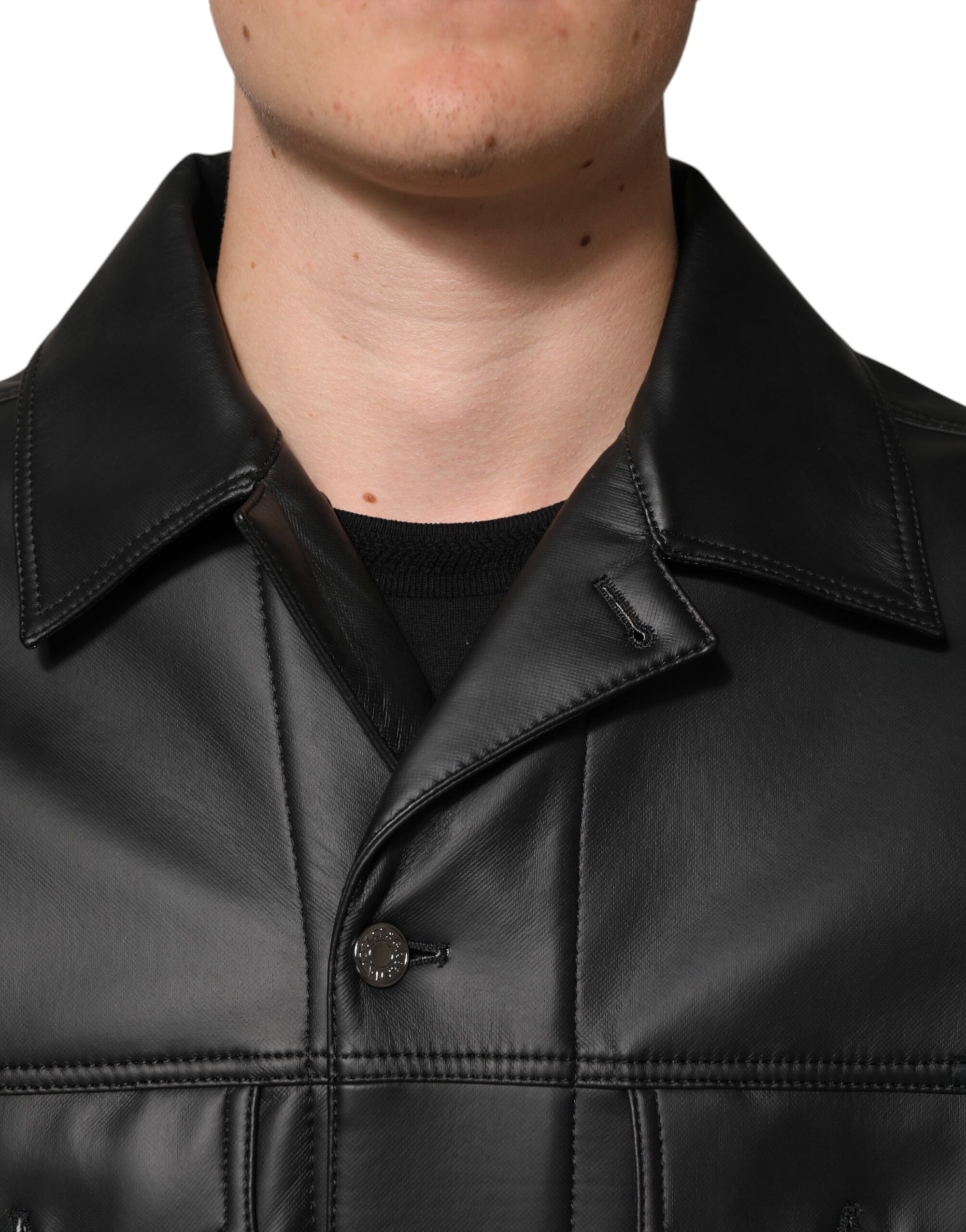 Veste motard boutonnée en polyester noir Dolce &amp; Gabbana
