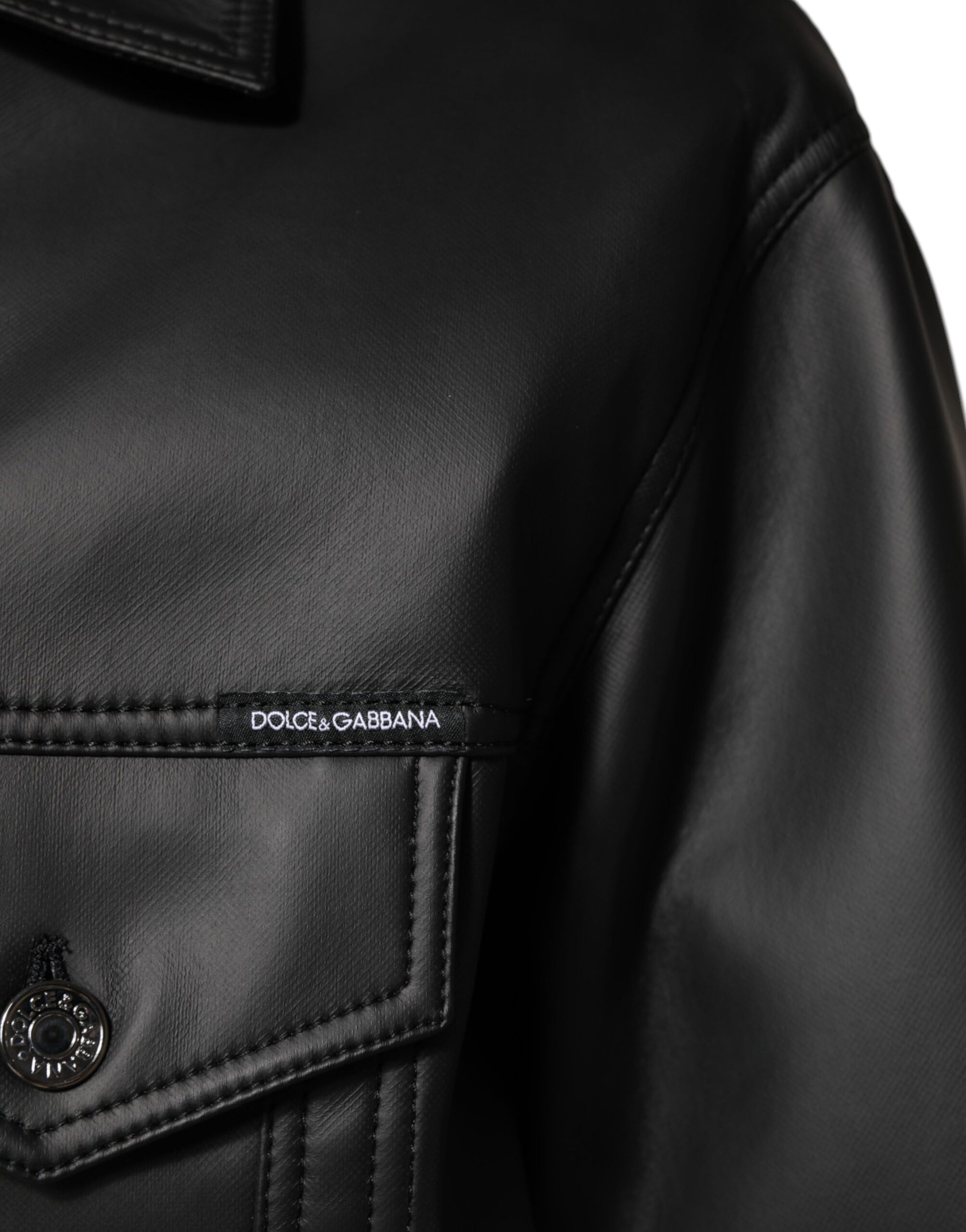 Veste motard boutonnée en polyester noir Dolce &amp; Gabbana