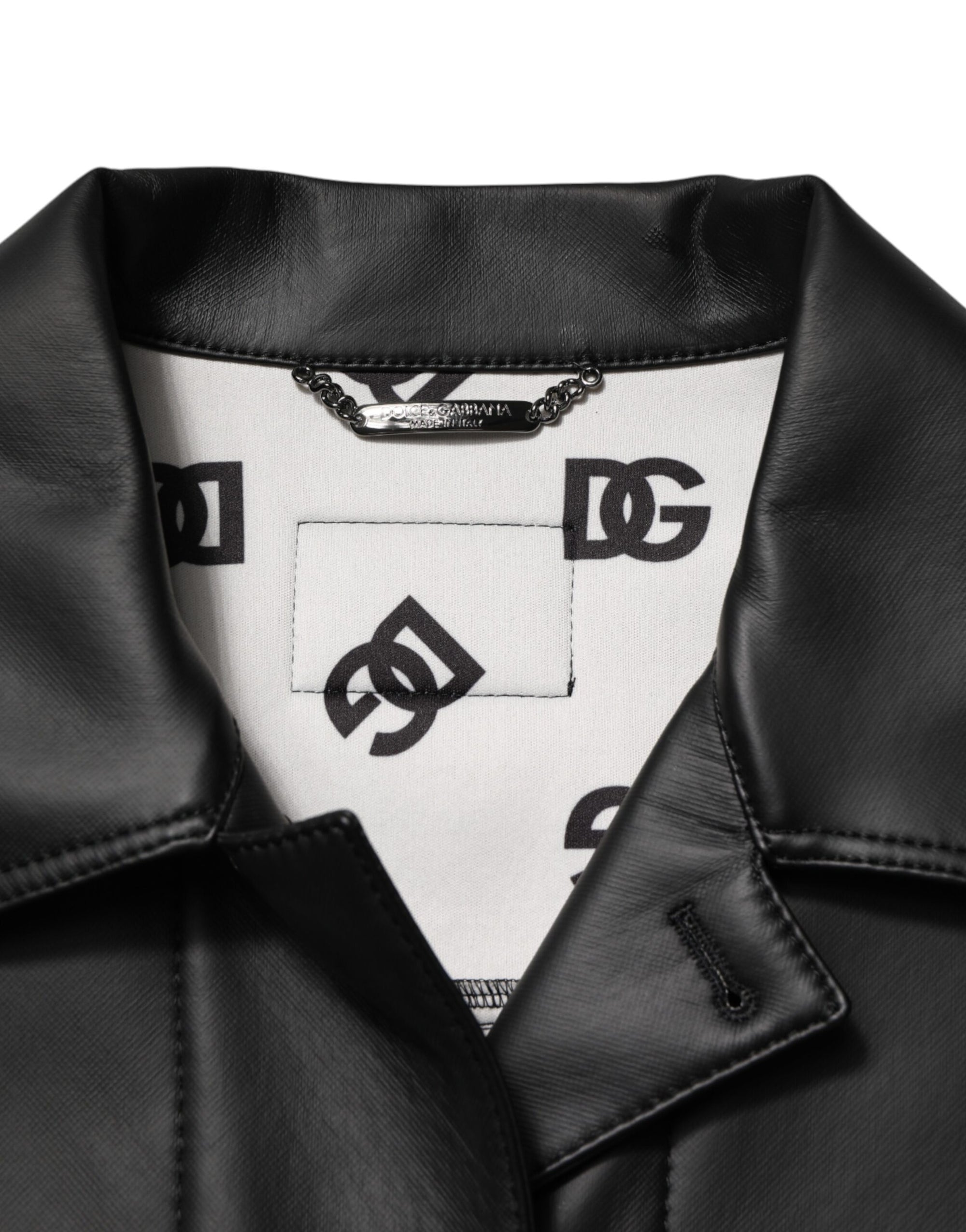 Veste motard boutonnée en polyester noir Dolce &amp; Gabbana
