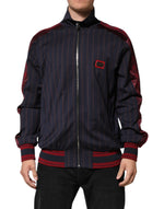 Veste zippée intégrale Dolce &amp; Gabbana à rayures bleues et rouges avec logo et plaque