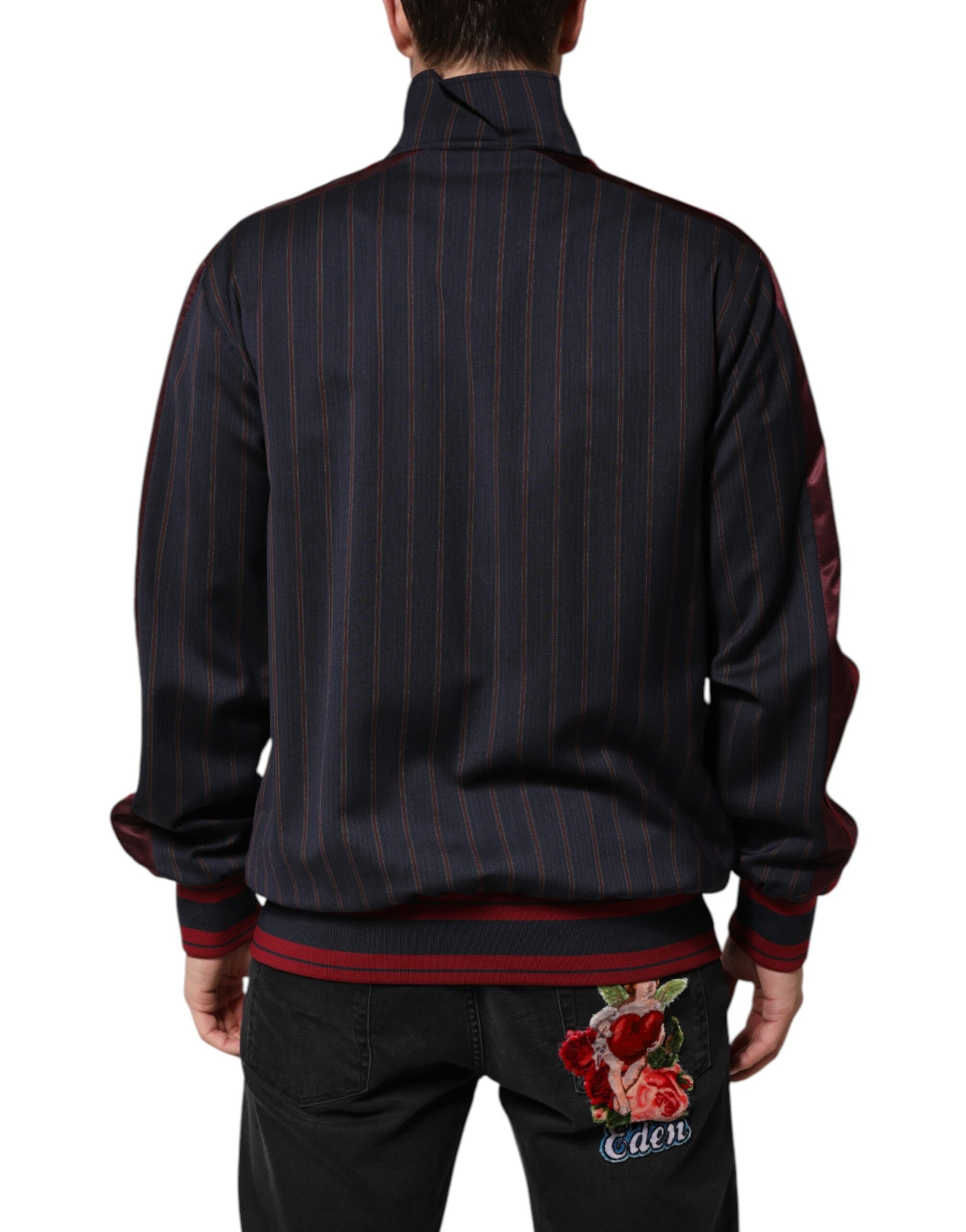 Veste zippée intégrale Dolce &amp; Gabbana à rayures bleues et rouges avec logo et plaque