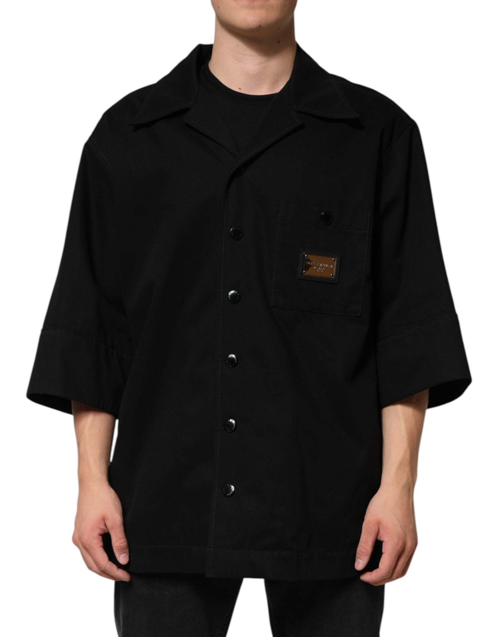 Chemise décontractée noire à manches courtes et boutons Dolce &amp; Gabbana pour homme