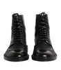 Dolce & Gabbana Black Leather Lace Up Mid Calf Boots Shoes