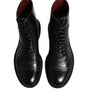Dolce & Gabbana Black Leather Lace Up Mid Calf Boots Shoes
