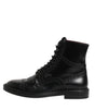 Dolce & Gabbana Black Leather Lace Up Mid Calf Boots Shoes
