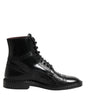 Dolce & Gabbana Black Leather Lace Up Mid Calf Boots Shoes