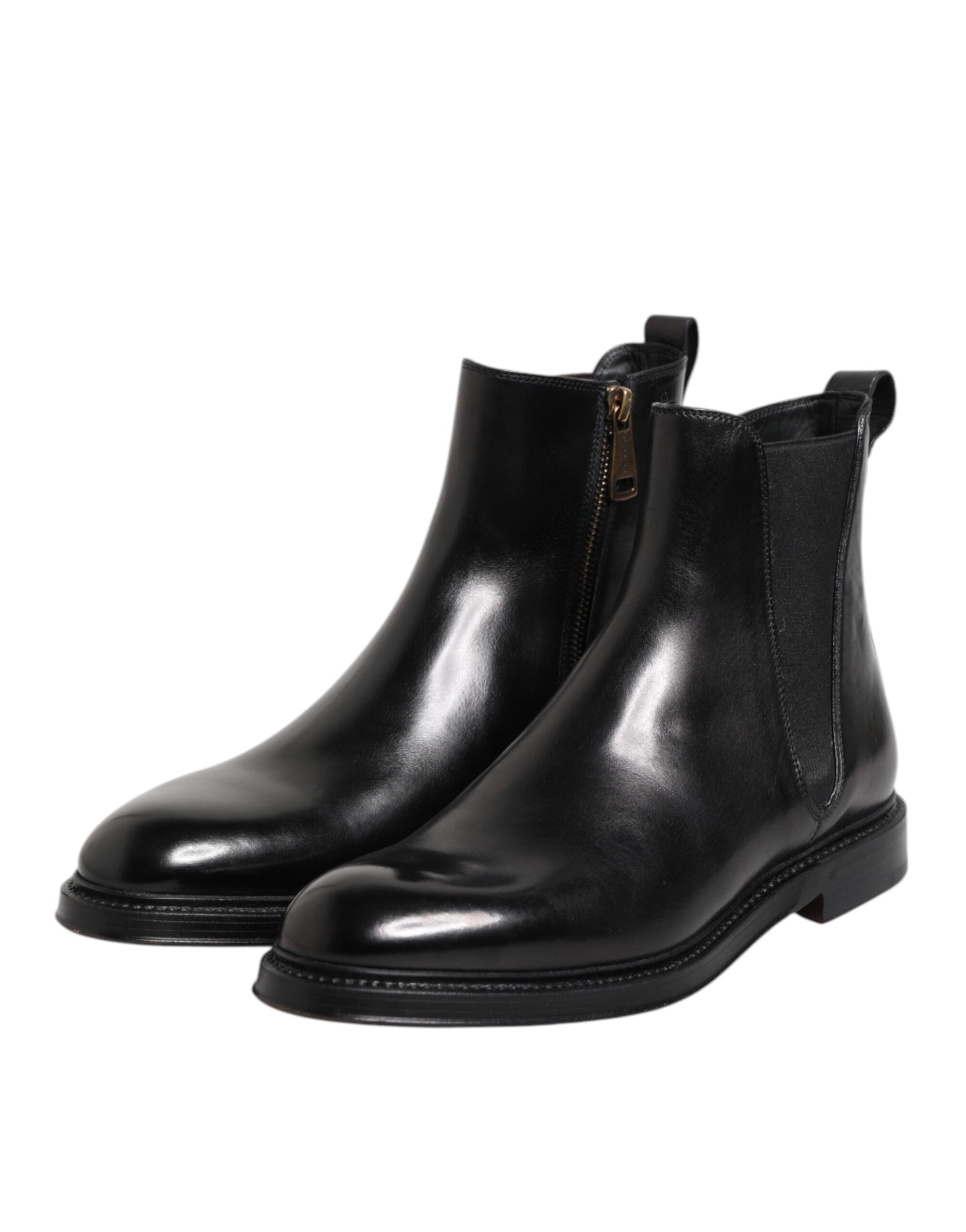 Dolce &amp; Gabbana Black Chelsea Leather Mid Calf Boots Shoes