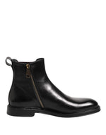 Dolce &amp; Gabbana Black Chelsea Leather Mid Calf Boots Shoes