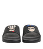 Claquettes plates en cuir noir Dolce &amp; Gabbana, chaussures de plage