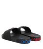 Claquettes plates en cuir noir Dolce &amp; Gabbana, chaussures de plage