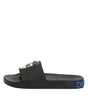 Claquettes plates en cuir noir Dolce &amp; Gabbana, chaussures de plage