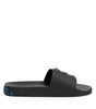 Claquettes plates en cuir noir Dolce &amp; Gabbana, chaussures de plage