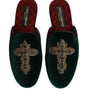 Chaussons Dolce &amp; Gabbana en velours vert ornés de croix