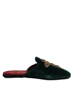 Chaussons Dolce &amp; Gabbana en velours vert ornés de croix