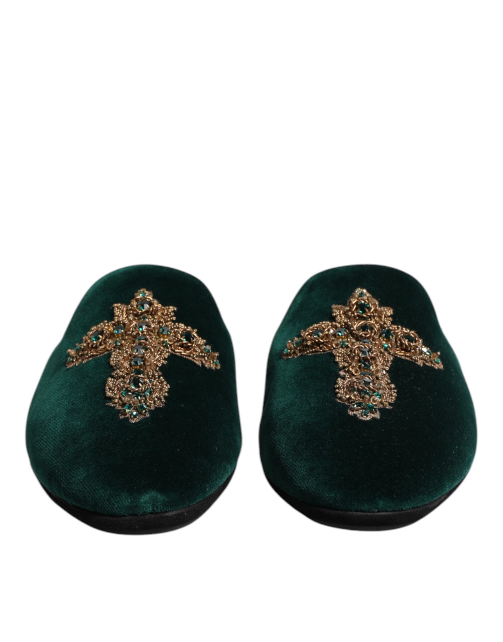 Chaussons Dolce &amp; Gabbana en velours vert ornés de croix