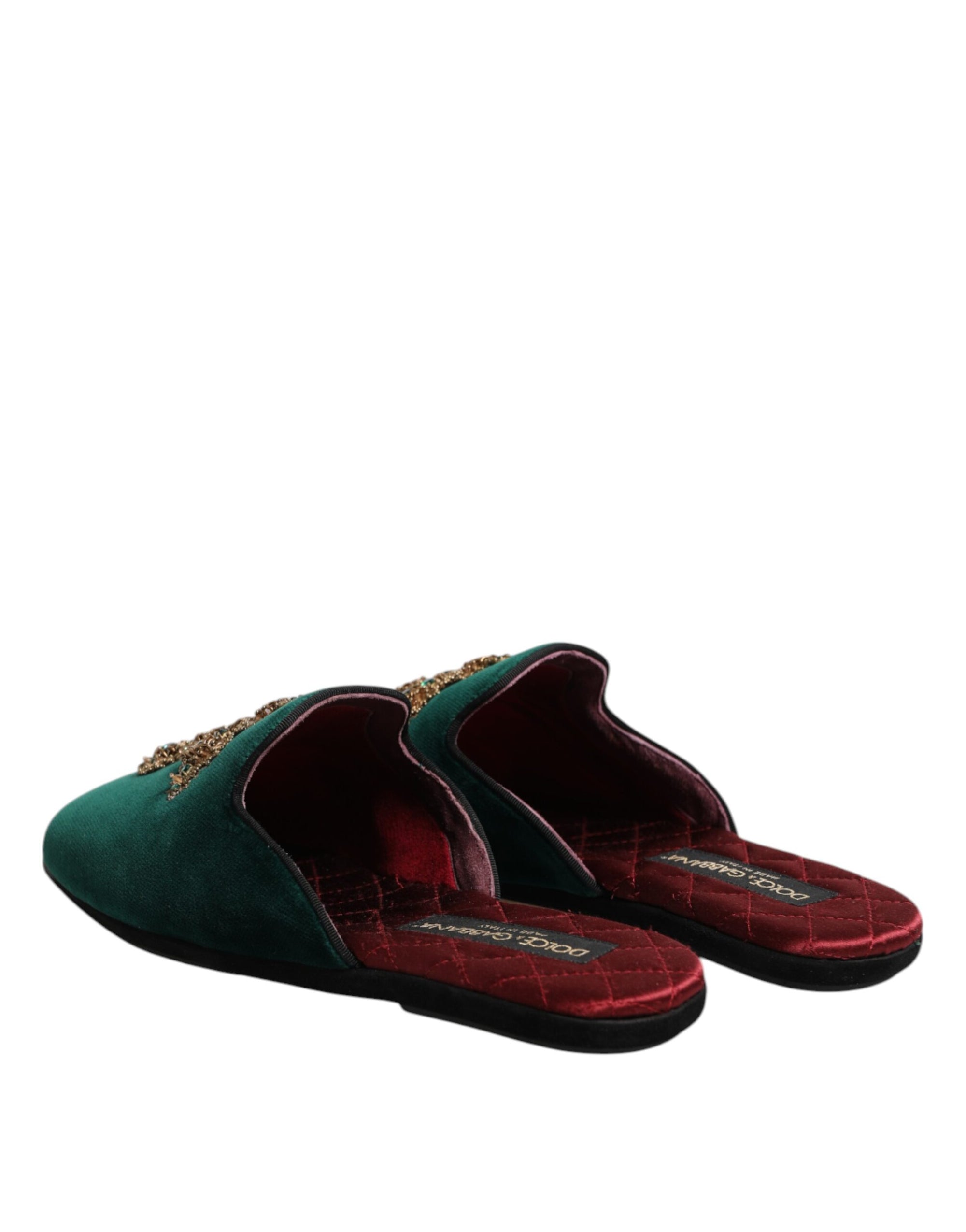 Chaussons Dolce &amp; Gabbana en velours vert ornés de croix