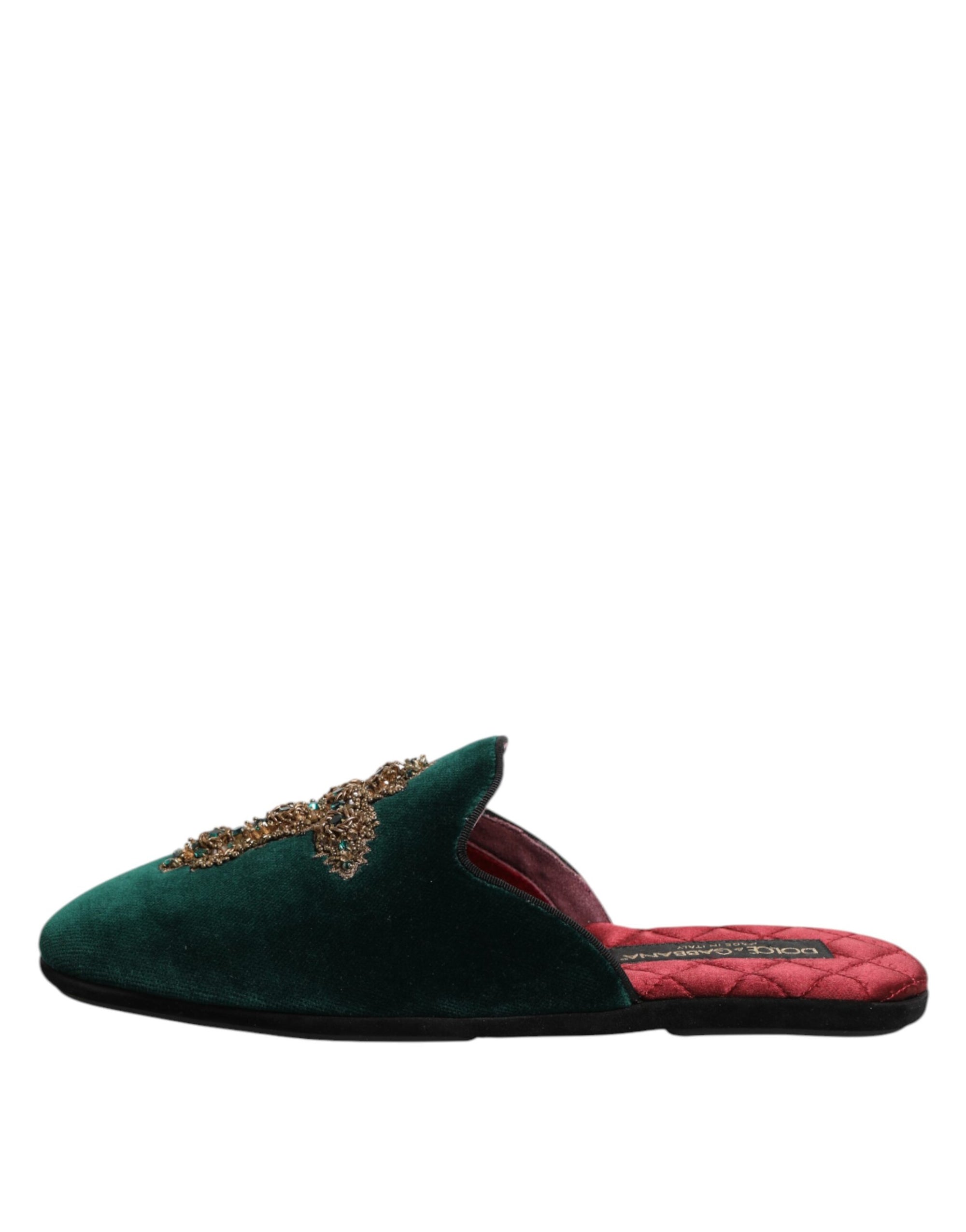 Chaussons Dolce &amp; Gabbana en velours vert ornés de croix