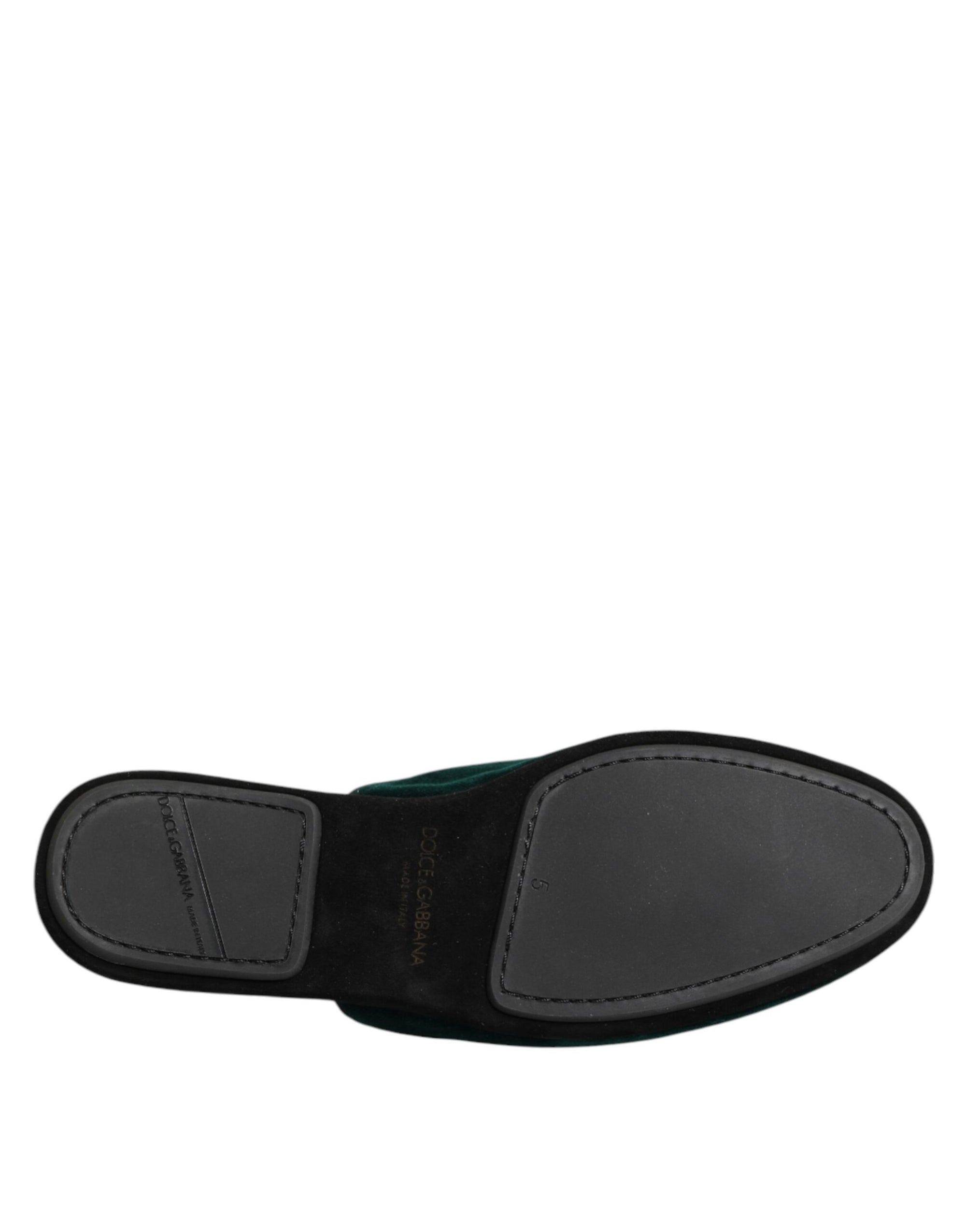 Chaussons Dolce &amp; Gabbana en velours vert ornés de croix