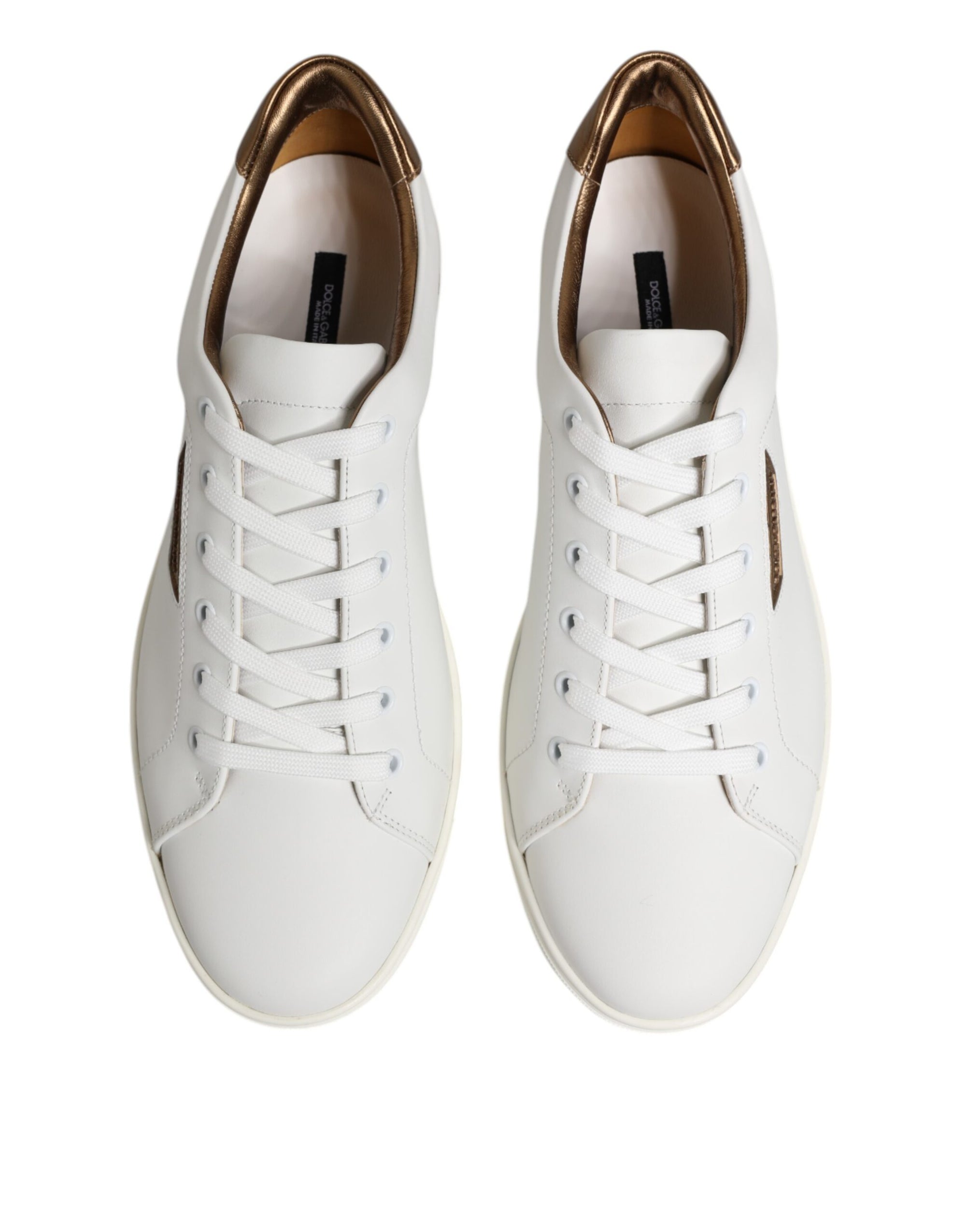 Dolce & Gabbana White Brown Leather Low Top Men Sneakers Shoes